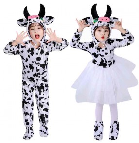 Children's stage performance jazz dance animal cow cosplay costumes Milk song Ranch cow Birthday Halloween Party show Dress up dance cartoon skirts for kids